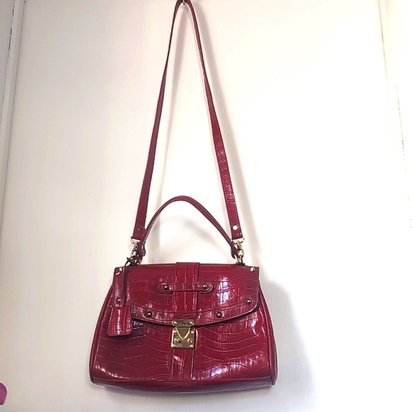 Vintage Real Croc Leather Burgundy Satchel Crossbody Purse Bag - Picture 7 of 12